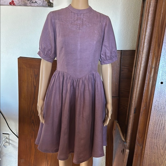 Little Women Atelier Jo’s 23 Mauve Linen Dress with Puff Sleeves,All Products : American Fashion Style Bags On Sale